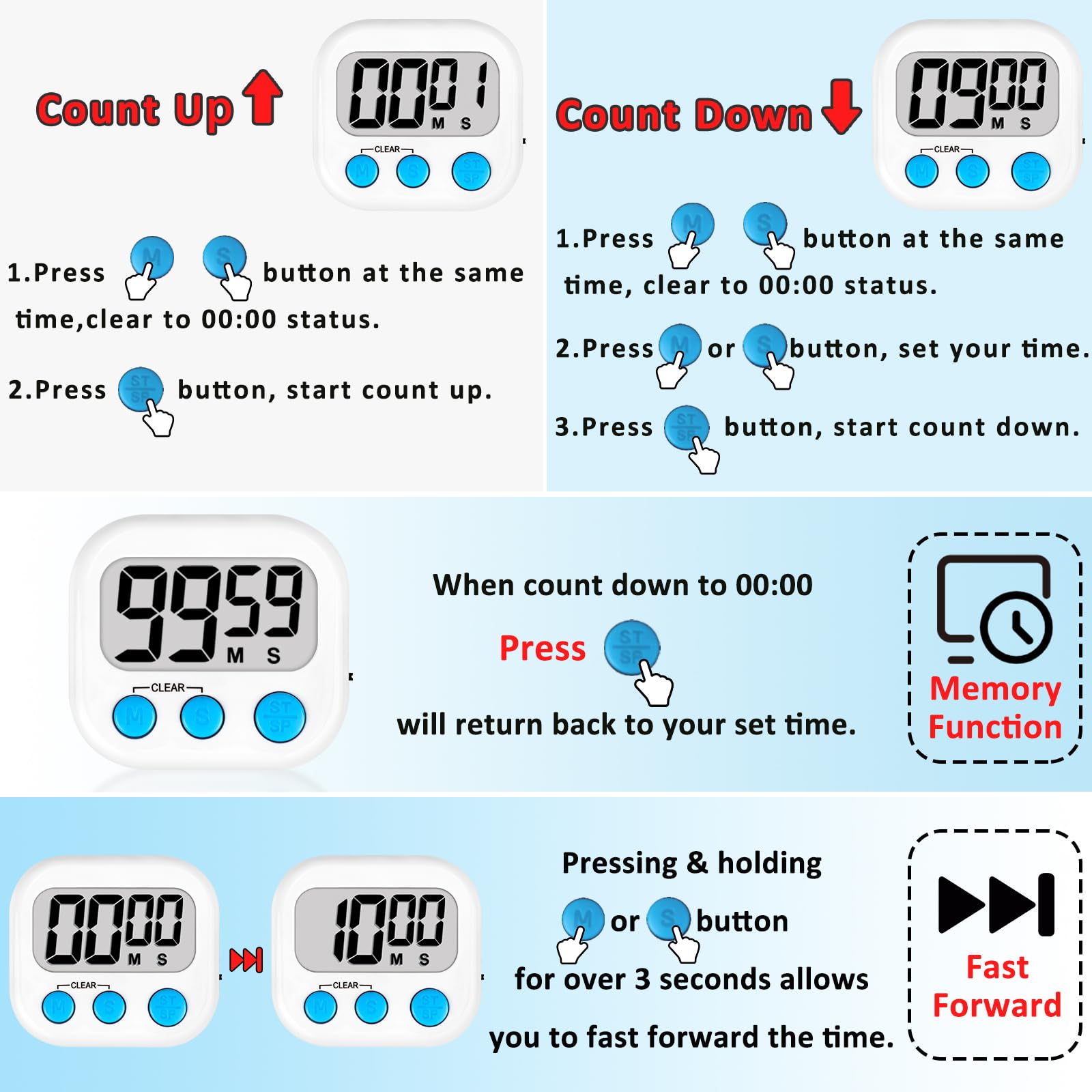 ZILLEEN Klassenzimmer-Timer für Kinder, Klassenzimmer, magnetisch, digital, Küchentimer zum Kochen, Lehrer, Fitnessstudio, Spiel, 12 Stück