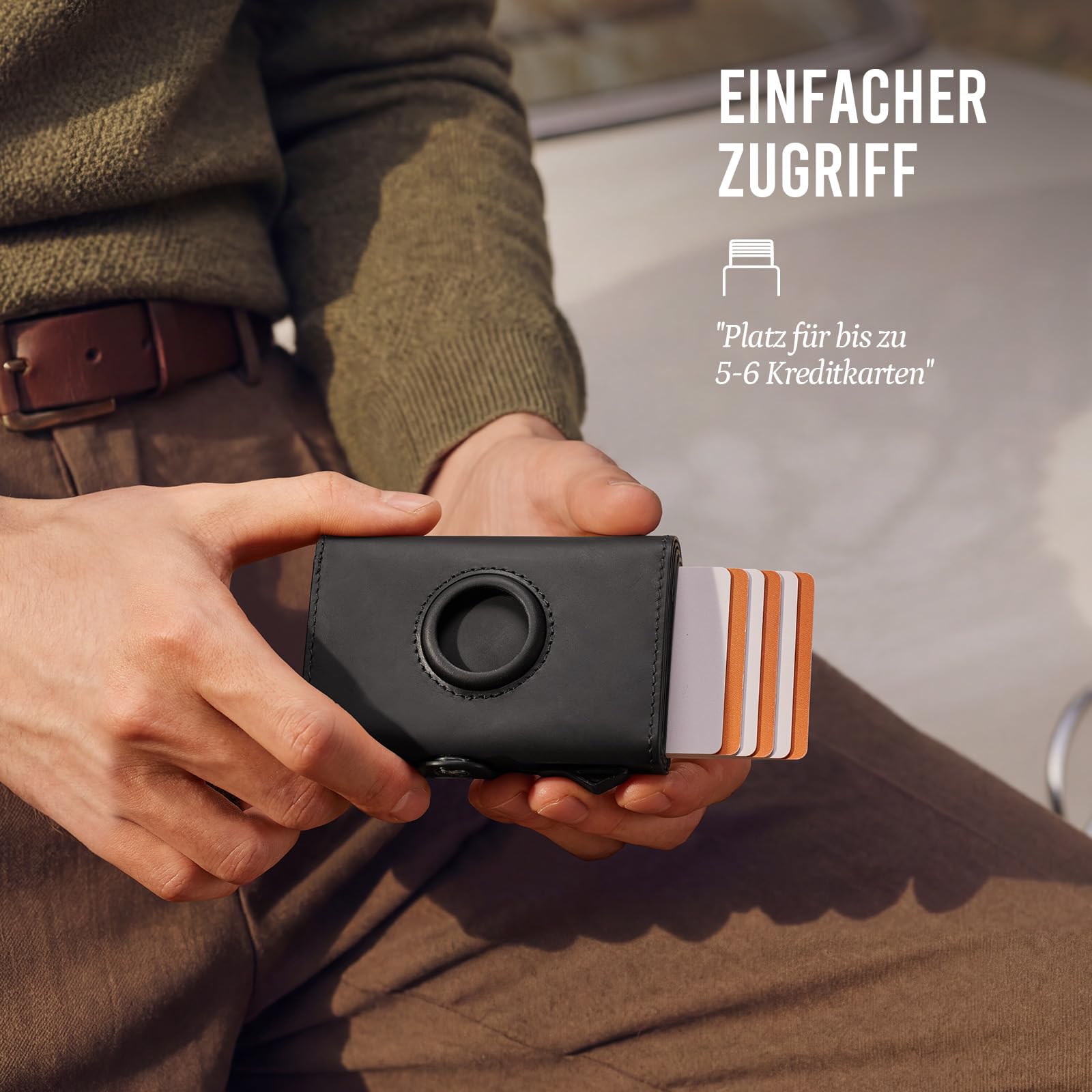 YESIIW Geldbörse Herren Slim Echtleder für AirTag mit RFID Schutz, Schwarz | Airtag-kompatibel Rfid-schutz Pop-up Kartenfach Echtes Leder 10 Kartenfächer 2 Ausweisfächer Münzfach