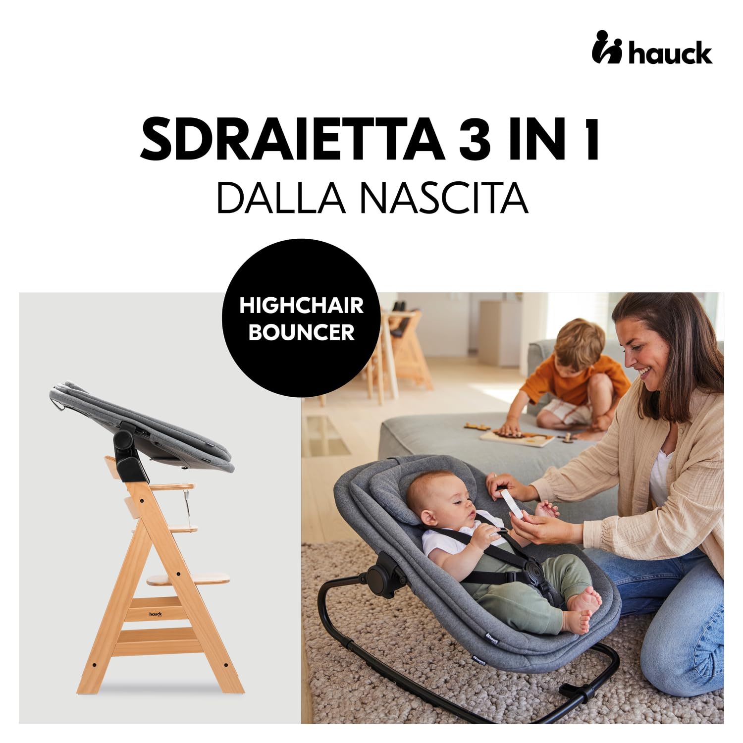 hauck Sdraietta Neonato 3in1 Per Seggiolone Pappa Alpha+, Beta+ e Arketa - Ergonomico Dondolo Neonato da 0 Mesi Fino a 15 kg, Con Cintura 5 Punti, Riduttore e Rivestimento in Cotone - Grigio Melange