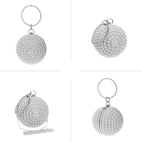 Miniatura 7 de Bolso de mano redondo para mujer, con diamantes de imitación, bolso de noche con cuentas de perlas