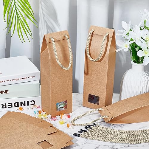 Miniatura 4 de PH PandaHall 12 bolsas de regalo de papel kraft con ventana transparente, bolsas de dulces con cuerda, bolsas de manualidades para té, flores,