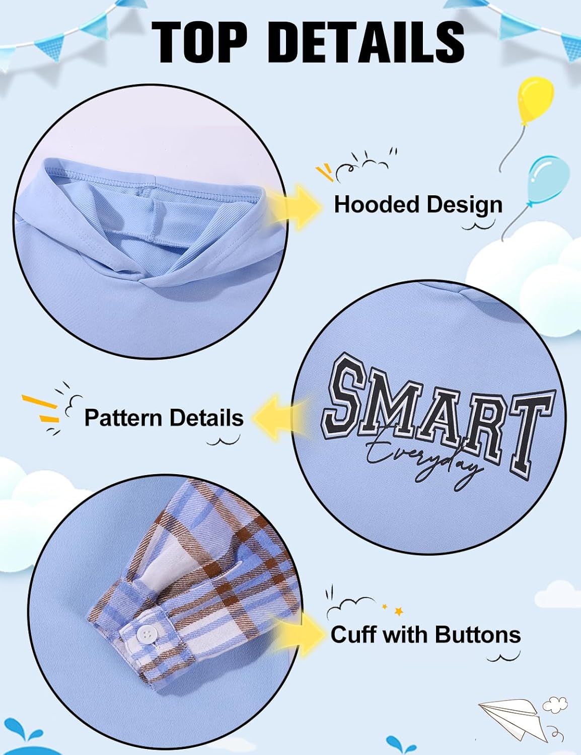 Zupora Toddler Boy 2 Pc Outfit Long Sleeve Tracksuit Plaid Hoodie Jogger Pants Fall Winter Clothes Set for Casual School 2-6T - Image 5