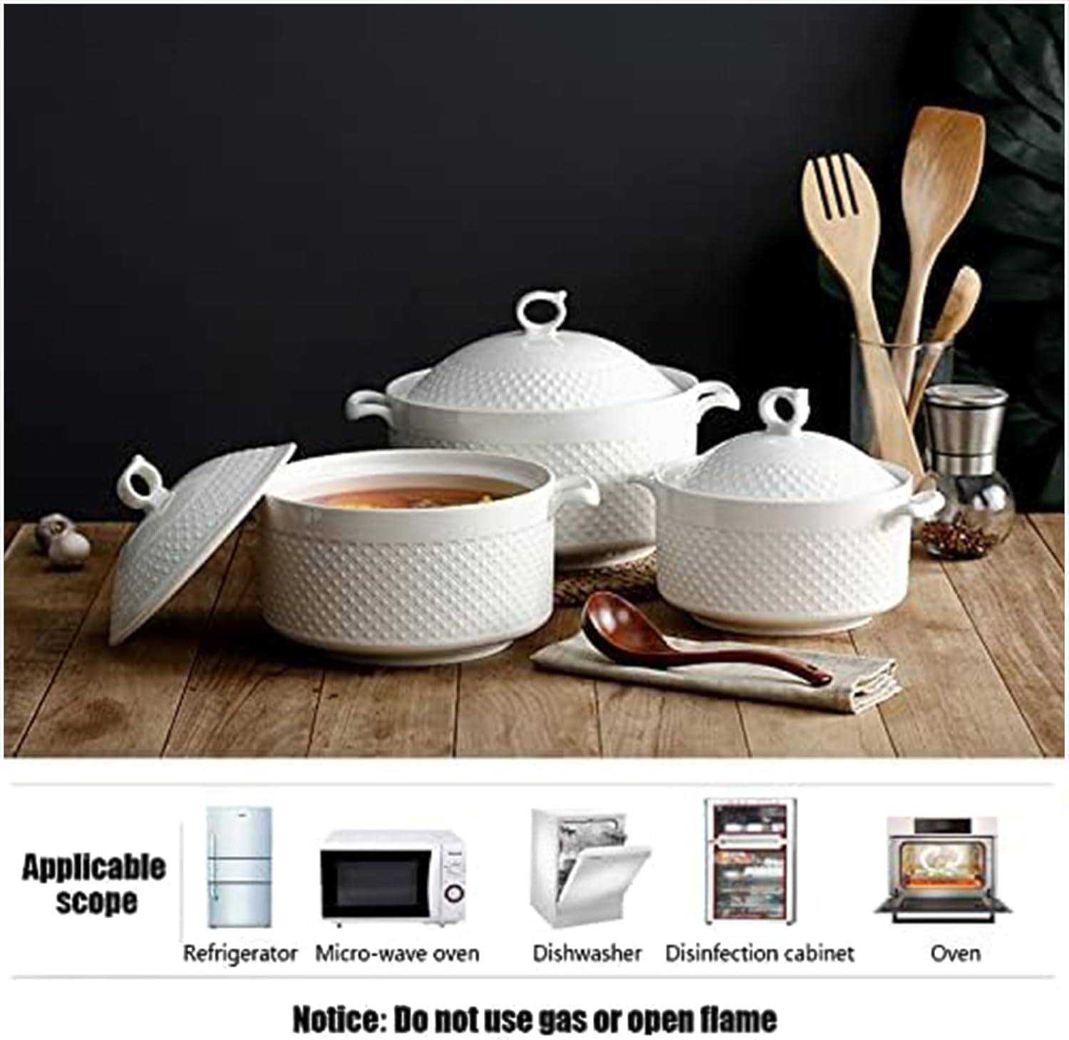 Zuppiera in Ceramica con Zuppa, Ciotola per Zuppa con Mestolo E Coperchio, Pentola per Zuppa in Porcellana per Ristorante, Cucina Domestica, Decorazione Bianca, White, 3600ml