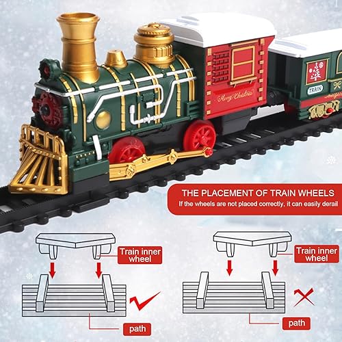Miniatura 8 de Juego de tren eléctrico de 14 piezas para niños, luz y sonidos, tren de Navidad simulado con 4 carruajes, juegos clásicos de Navidad con pistas,