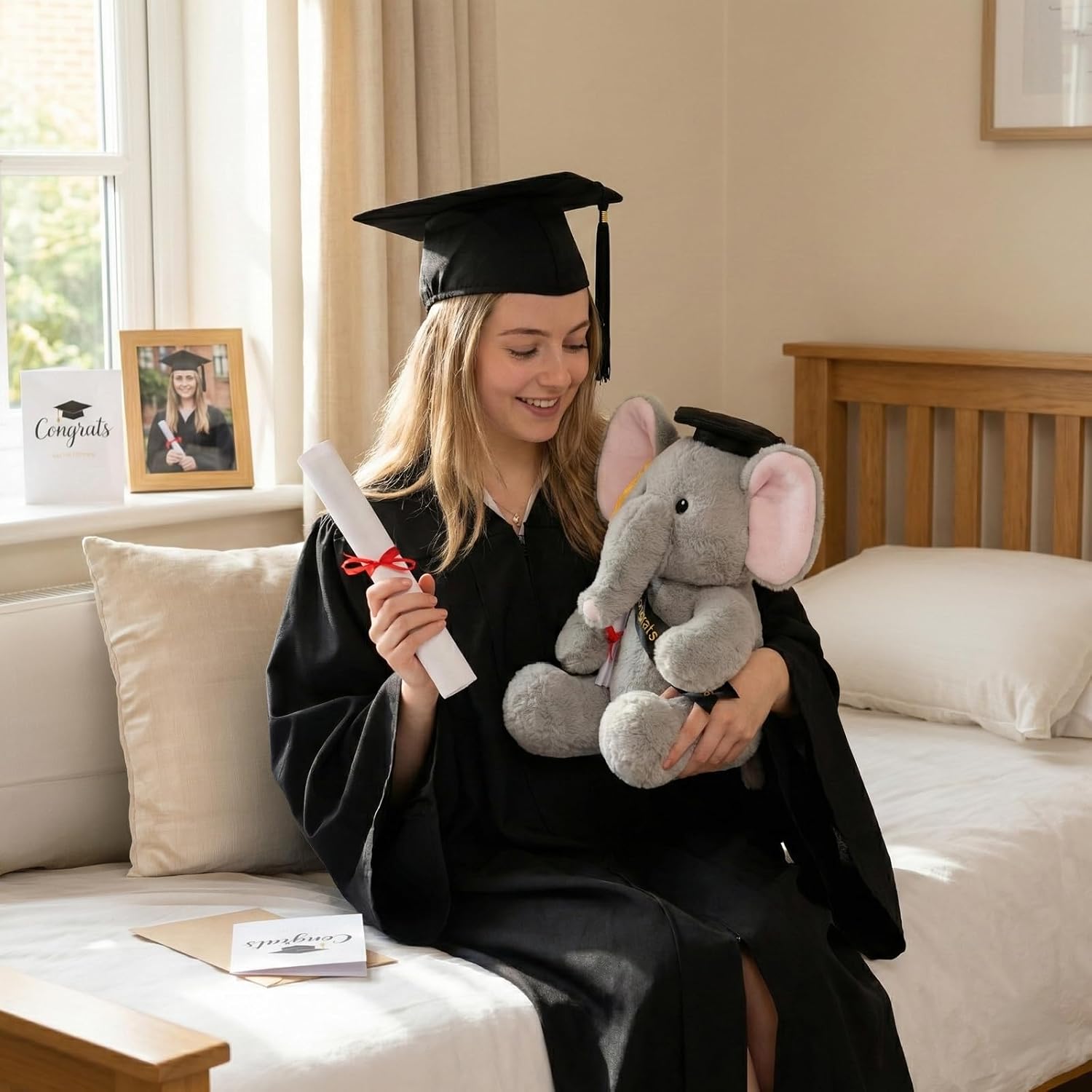 WEIGEDU Graduation Gift Elephant Teddy Bear Stuffed Animal Plush Toy with Cap, Sash & Diploma, Graduation Gift for Kids, Students, Boys & Girls, 12 Inch