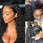 Pizazz 13x4 Human Hair Lace Front Wigs for Black Women Glueless 180 Density HD Transparent Deep Wave Frontal wig with Baby Hair Pre Plucked Bleached Knots(14 Inch, Black color)