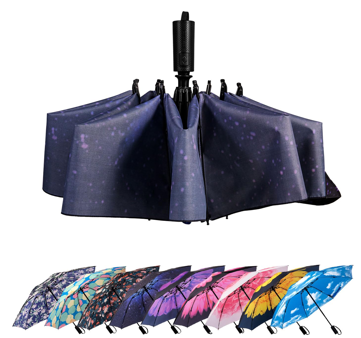 LANBRELLA Compact Reverse Folding Umbrella Auto Windproof Travel Umbrella