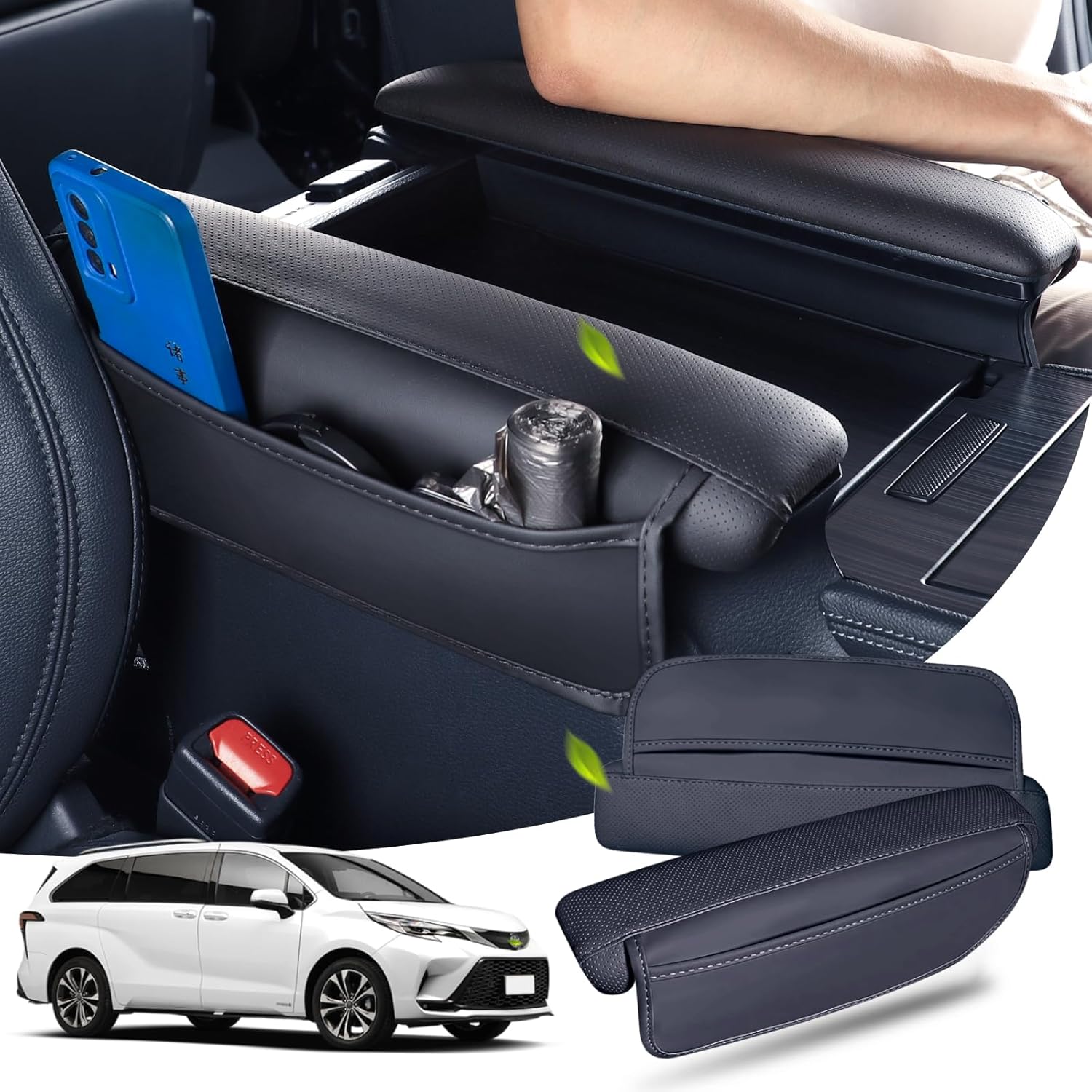 Auto Accessories for Toyota Sienna LE,XLE,XSE,Limited,Platinum,Woodland 7/8 Passenger 2021-2025 Center Console Cover Armrest Pad Protector Armrest Box Cover Accessorie (Black)