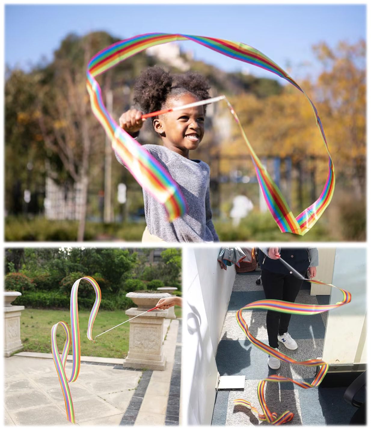 Nastri Per Ginnastica Ritmica QEEROYO - 2 Nastri Da 2m Con Bacchetta, Set Per Danza E Esercizio - Foto 2