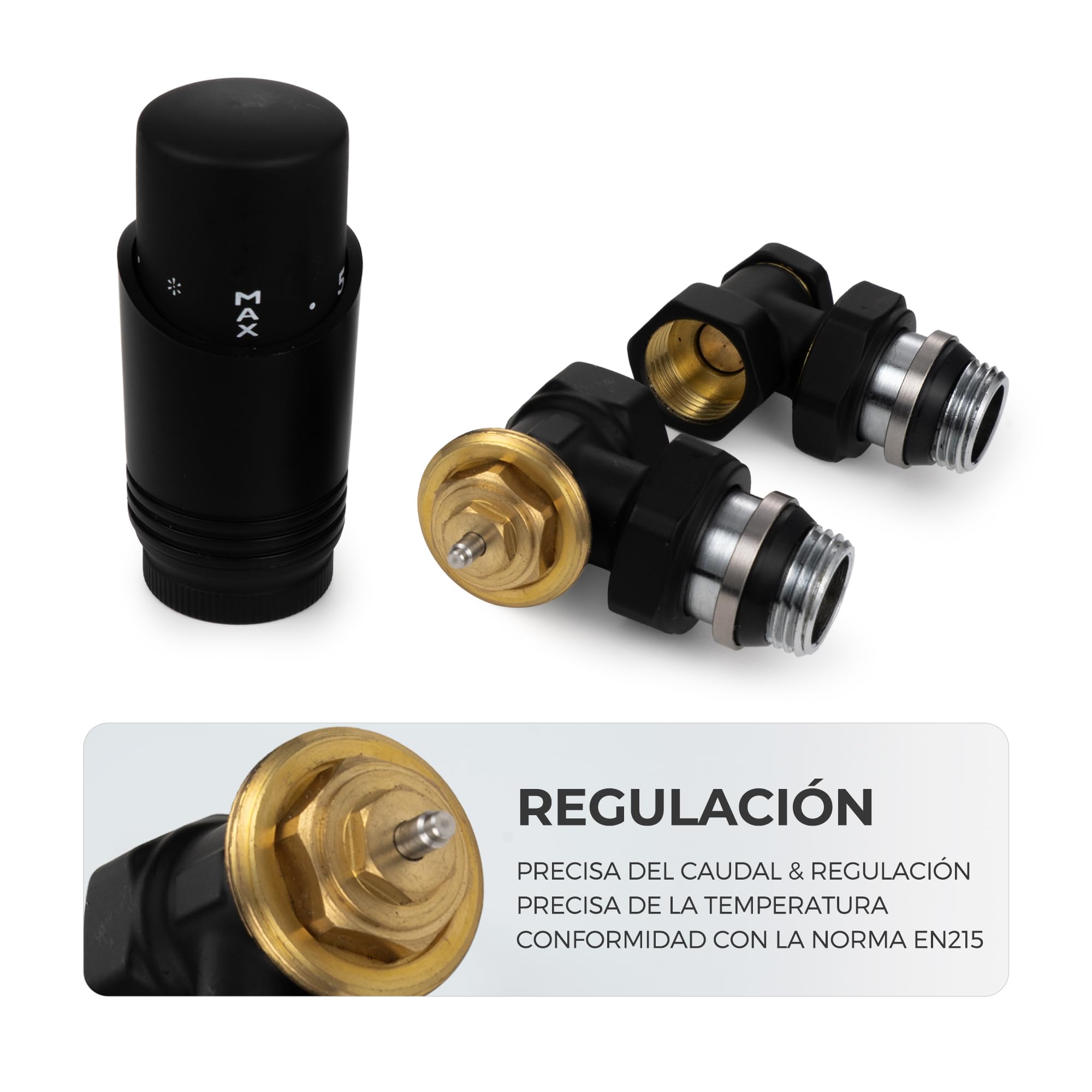 Vancoco Válvula termostática G1/2 con junta de junta para radiadores, color negro