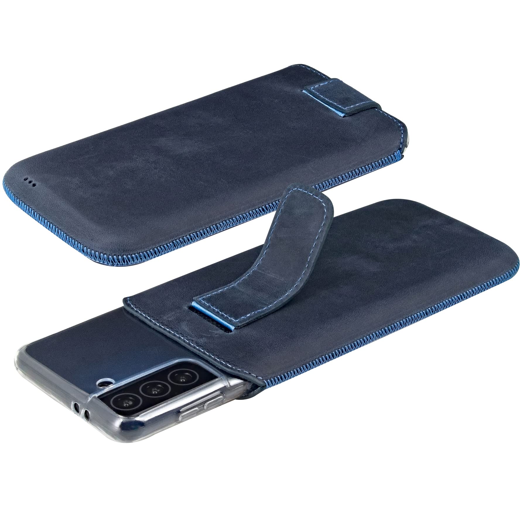 Suncase ECHT Ledertasche Leder Etui kompatibel mit Google Pixel 10/10 Pro 5G Hülle Innenmaße: ca. 154 x 79 x 10 mm (passend nur mit Silikon/Case/Bumper) in Pebble-Blue