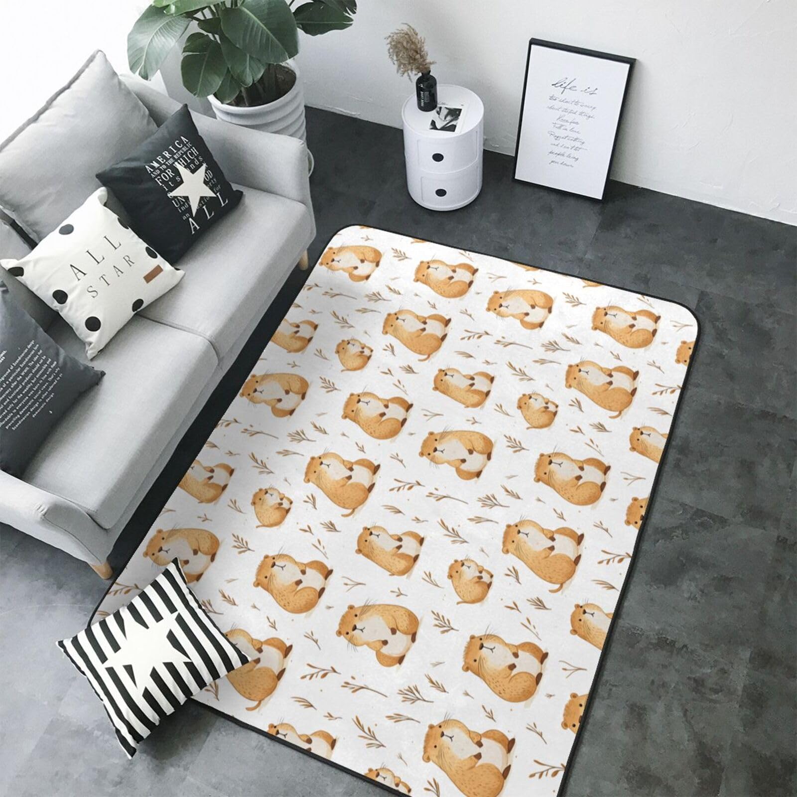 Tapis antidérapant lavable pour salle à manger et salon avec motif hamster mignon