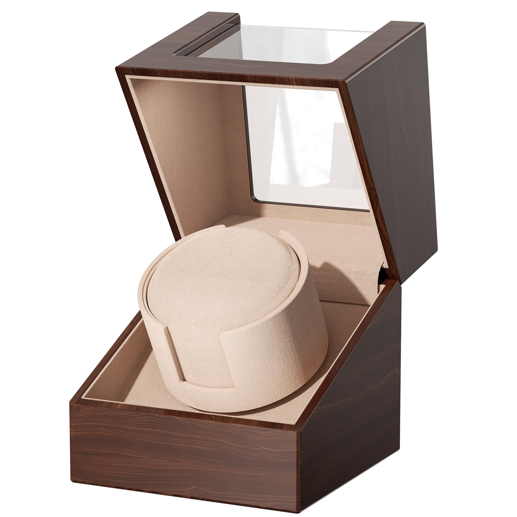 Automatic Single Watch Winder Box for Rolex and Other Watches, Ultra Quiet Japanese Motor, Self Winding Rotating Wooden Watch Case, Battery or AC Powered, Premium Watch Box for Men and Women Brown