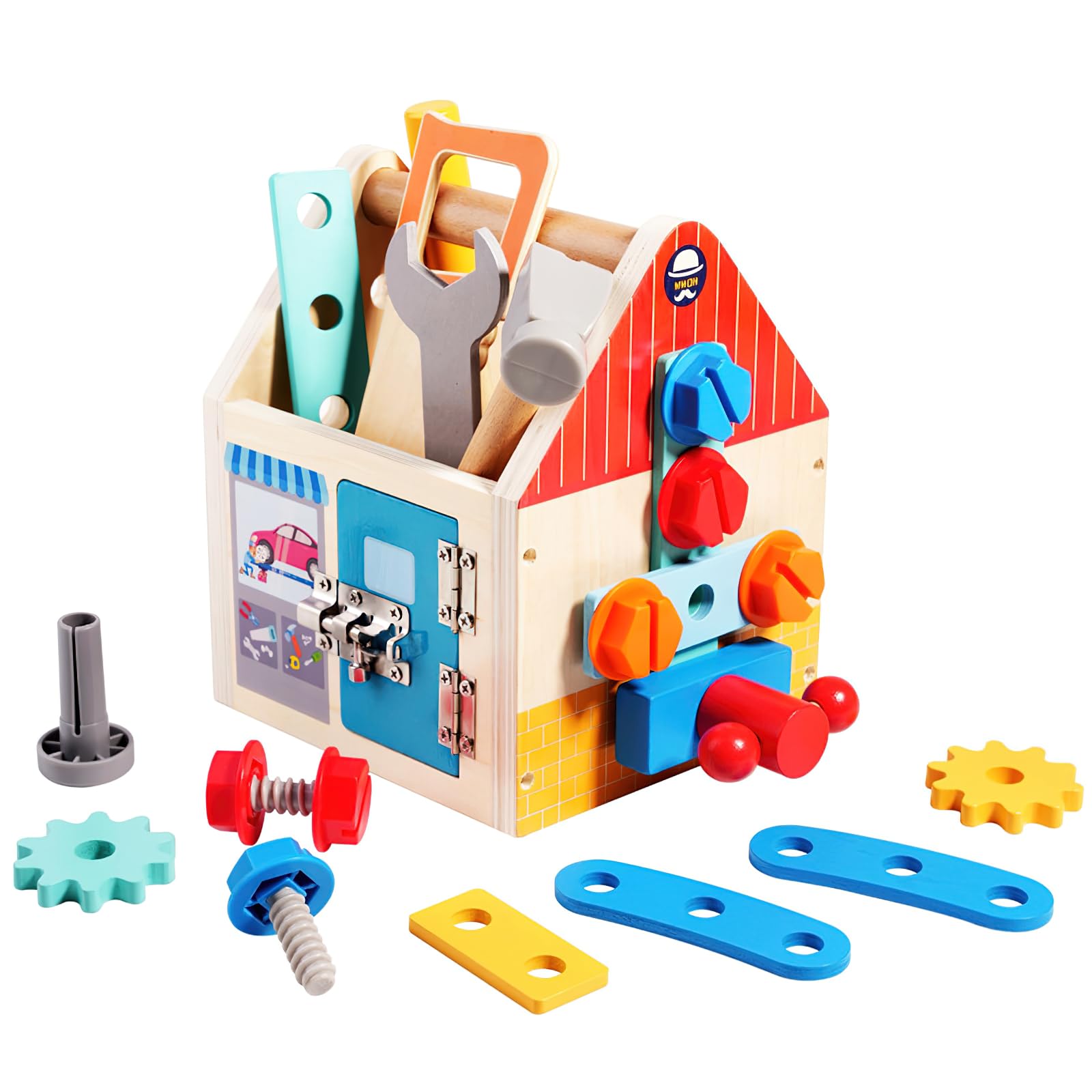 Montessori Children's Wooden Tool Set Children's Wooden Handheld Repair Toolbox Assembly Screwing Nut Screwdriver Tool Bench Dismantling Early Learning Educational Toys