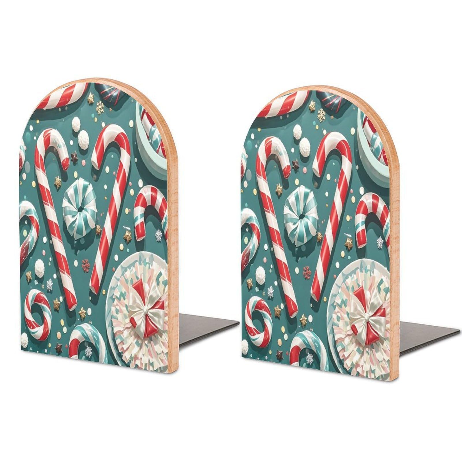 Christmas Candy Cane Bookend for Shelves Unique Book End Sturdy Books Holder Heavy Duty Wooden Bookends Support Non-Slip Book Organizers Decorative Modern Bookend Holder for Home