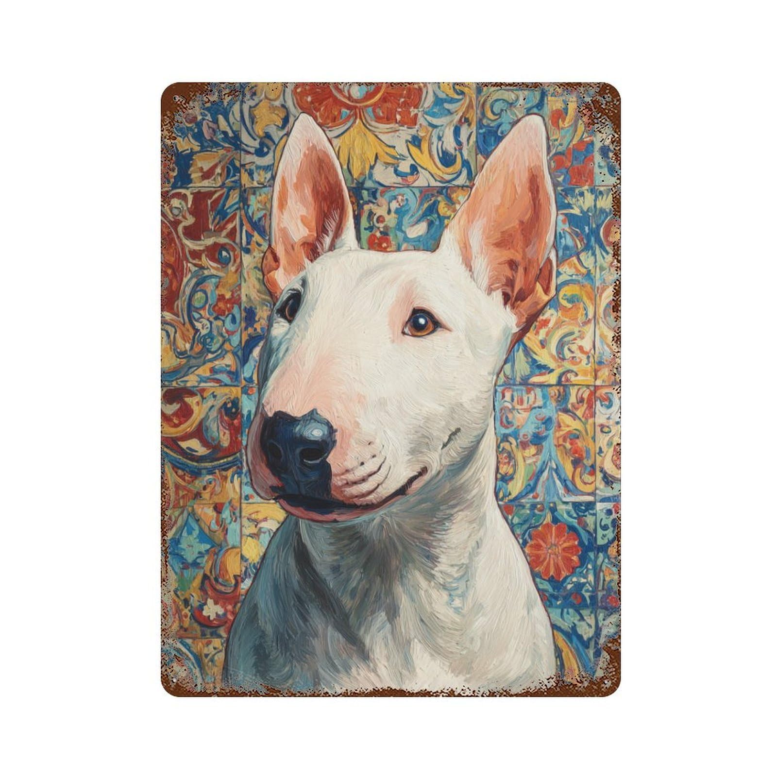 Colorful Bull Terrier Portrait -1 Retro Metal Sign 15.7"x11.8", Decorative Metal Wall Art for Basement, Hobby Room And Garage Decor