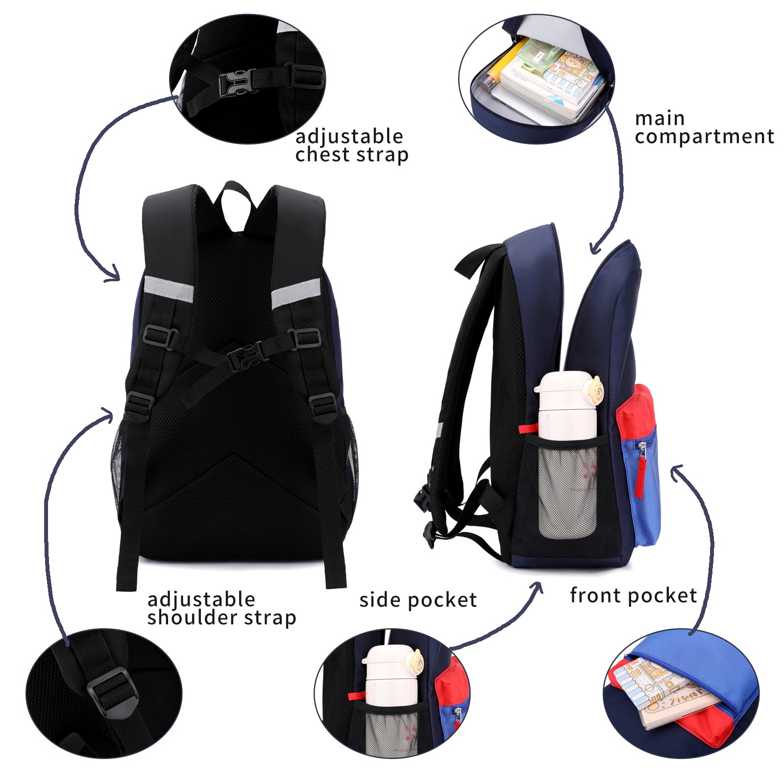 Kleinkind-Rucksack, Vorschulrucksack für Kinder, Jungen und Mädchen, Kindergarten, Vorschule, Büchertasche mit Brustschnalle