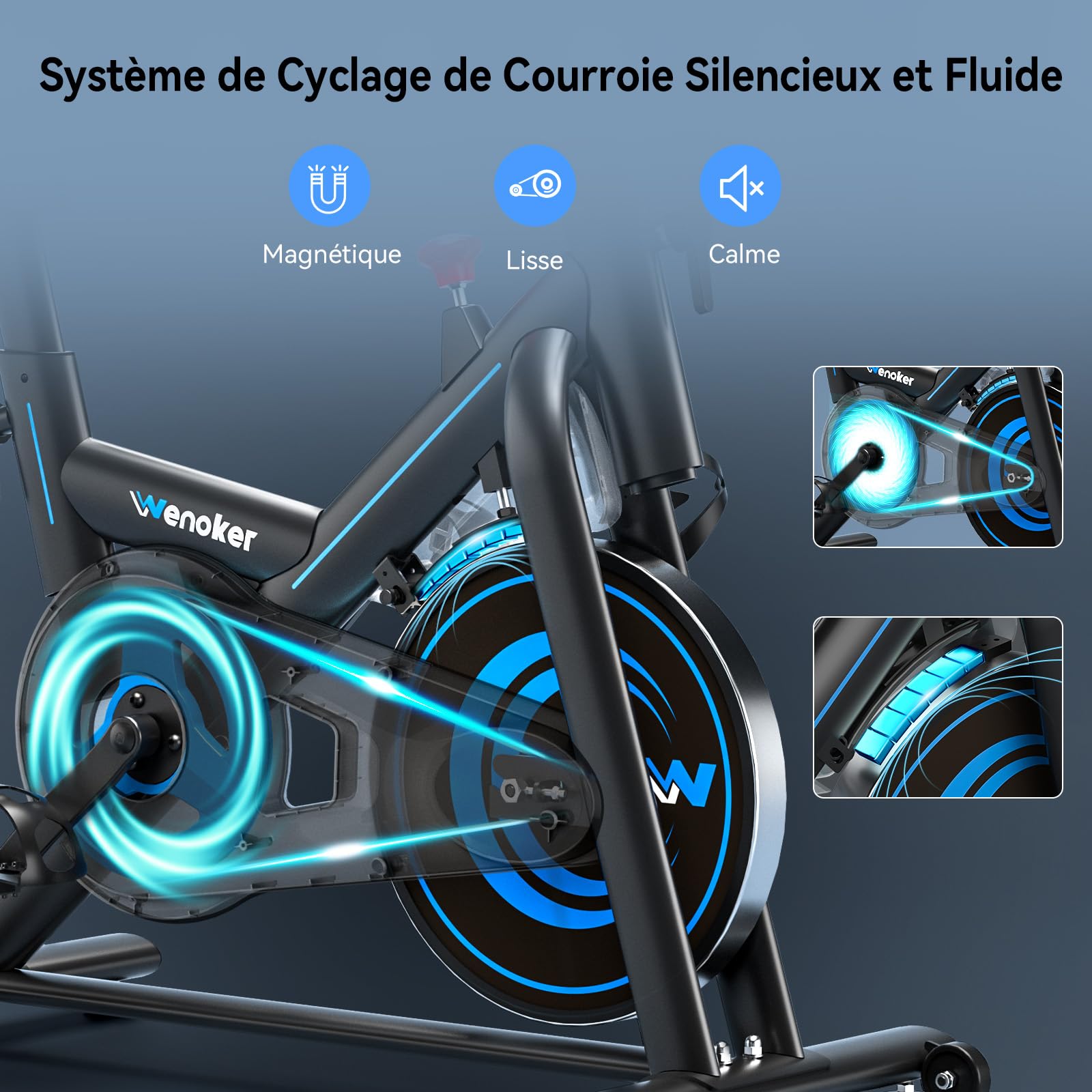 Wenoker Vélo d'Appartement avec APP, Résistance Magnétique Réglable, écran LCD, Capacité Max 160 kg