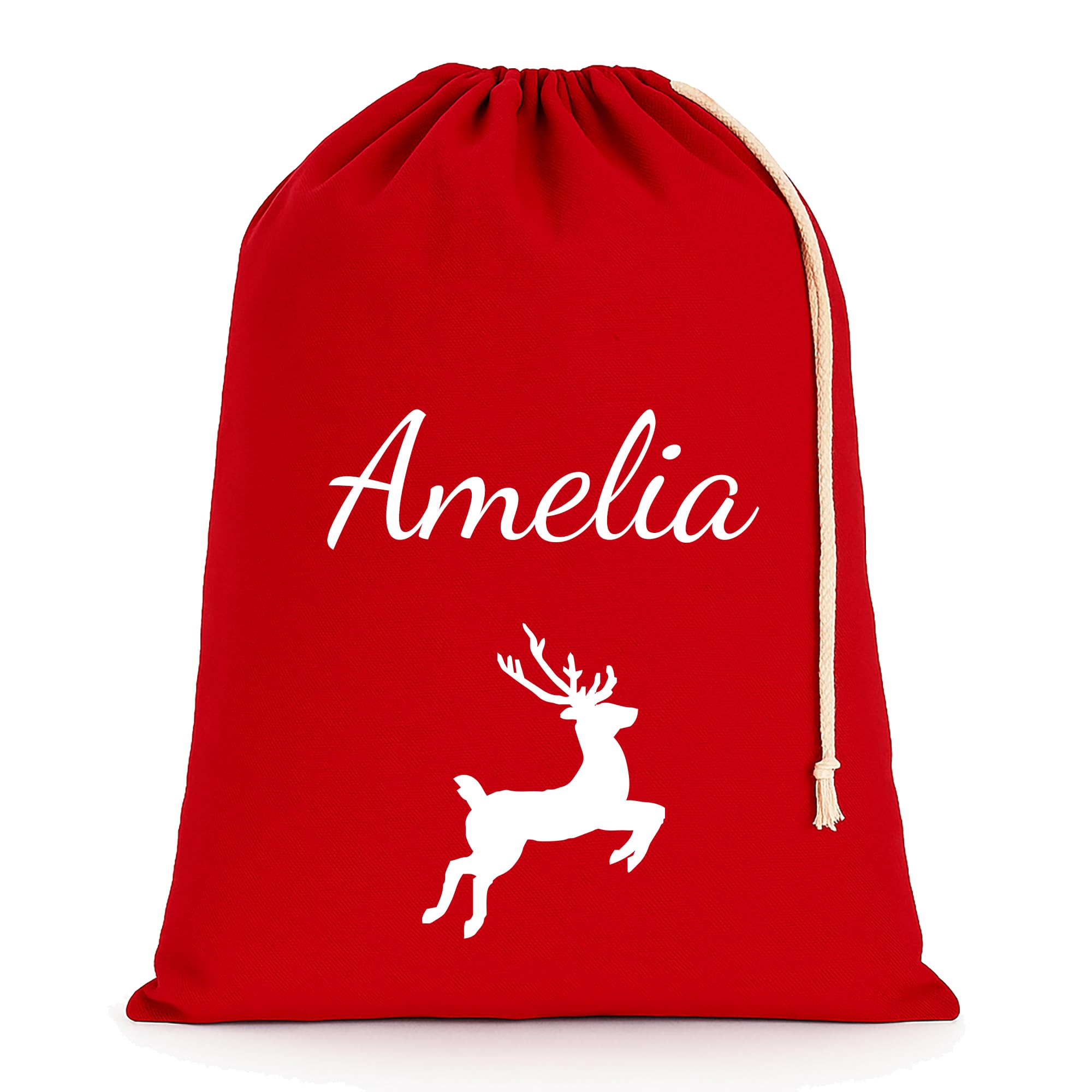 Chicken Craft Personalised Christmas Santa Sack with Custom Name - Extra Large - Red - 75x49cm - White Reindeer