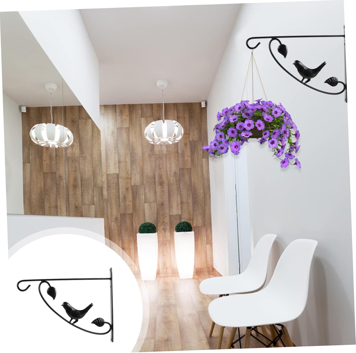 2Pcs Black Wall Mounted Plant Brackets Sturdy Iron Hanging Plant Hooks for Flower Pots Lanterns Wind Chimes and Bird Feeders Vintage Decorative Hanger for
