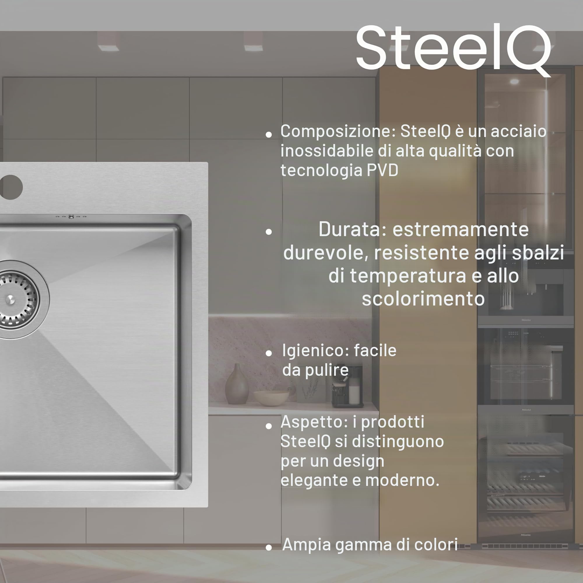 QUADRON Lavello a vasca singola in acciaio inox | Dimensioni 50 cm Colore: Flax | EDDIE Lavello da cucina | Scarico incluso | Il lavello in acciaio inox si inserisce in un mobile di almeno 50 cm