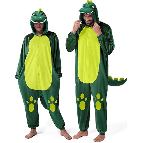 Spooktacular Creations Dinosaur Pajama, Dinosaur Costume Adult, Halloween Costumes Jumpsuit Hoodie Outfit for Cosplay Parties