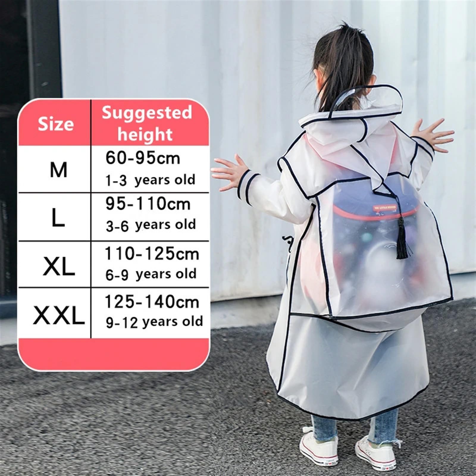 Chubasquero para Niños Chubasquero Transparente for niños y niñas, Poncho Impermeable de Cuerpo Entero for Alumnos de guardería, con Espacio for Mochila Escolar(Pink,XL)