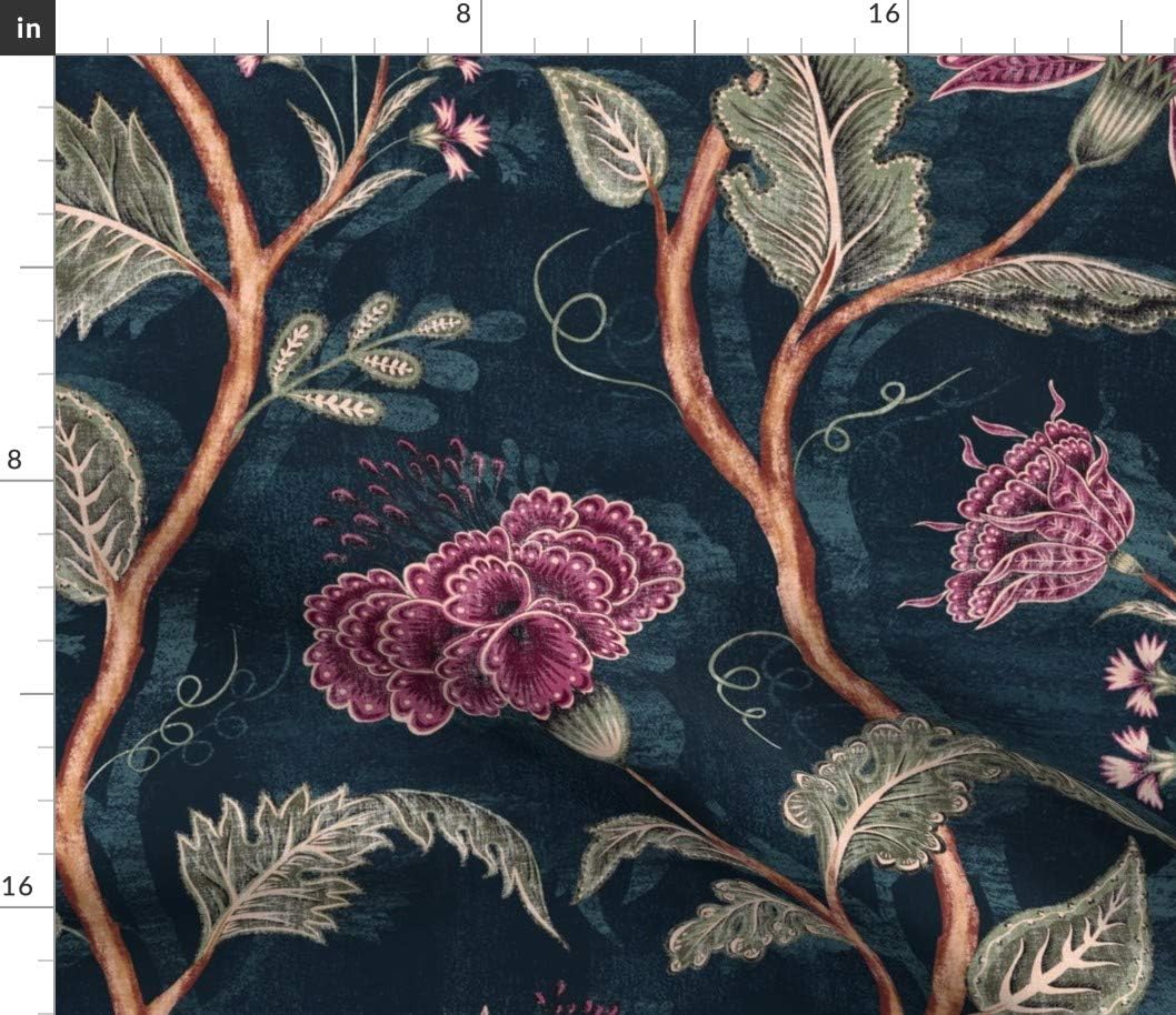 Spoonflower Fabric - Dark Floral Victorian Romantic Traditional Moody Bohemian Rich Boho Printed on Petal Signature Cotton Fabric Fat Quarter - Sewing Quilting Apparel Crafts Decor