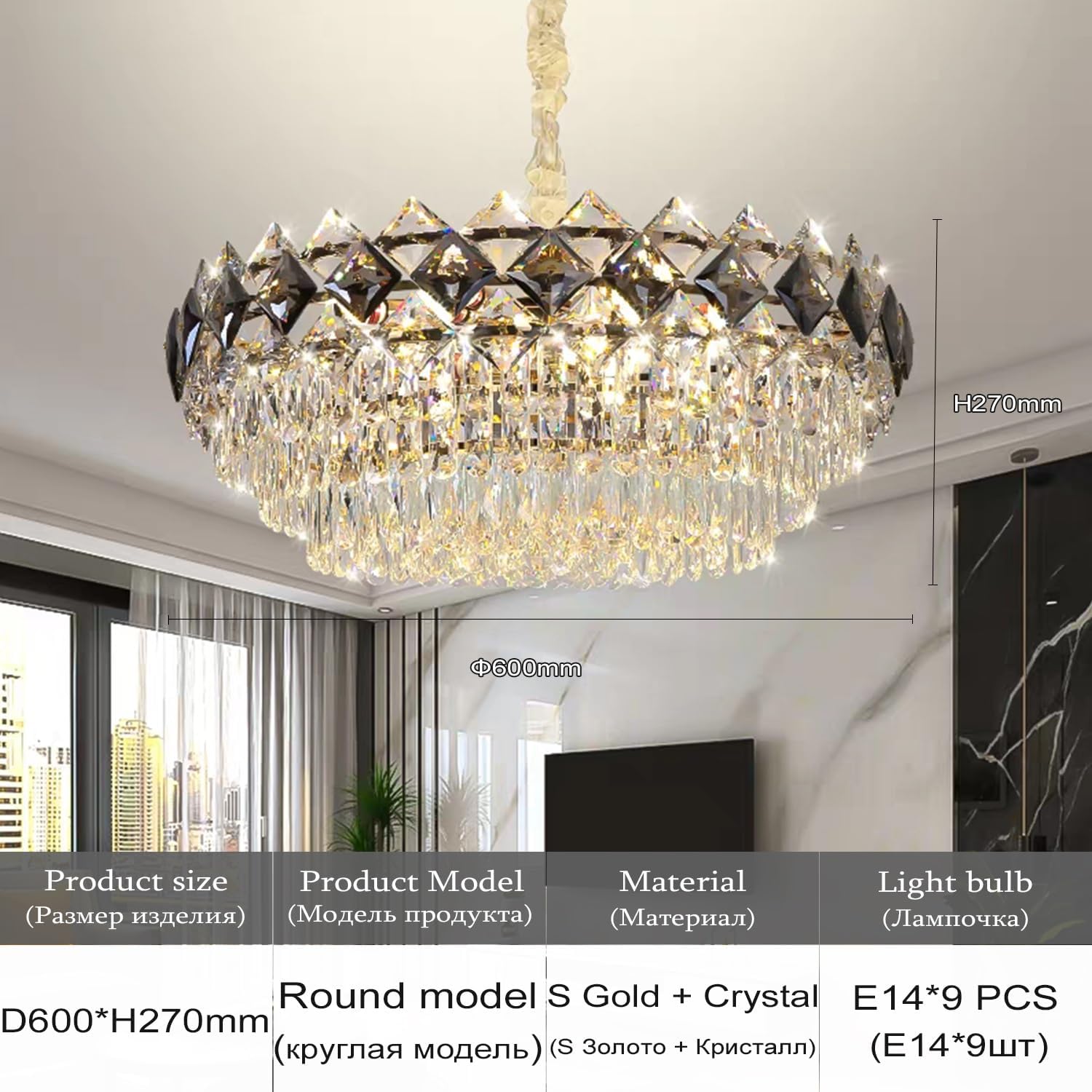 Luxury Postmodern Crystal Chandelier for Living Room Kitchen Table Round Oval K9 Crystal Ceiling Pendant Lamp Light Fixture,for Decoration
