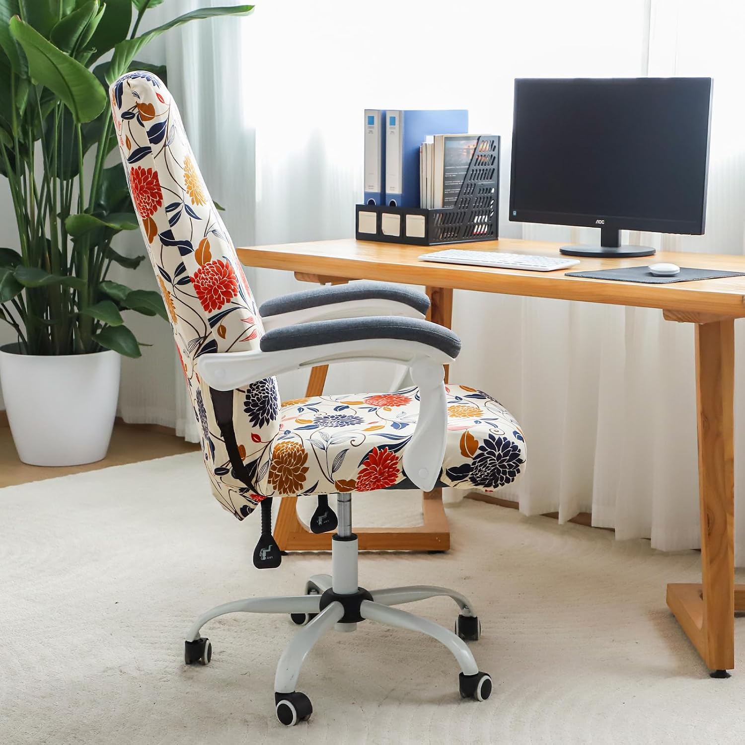FORCHEER Large Computer Chair Cover with Arm Floral Stretch Office Chair Cover Desk Chair Slipcover 1 Piece Washable Removable image 4
