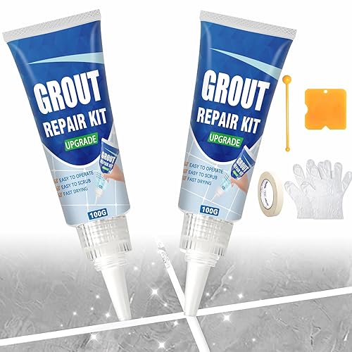 Kit de reparación de lechada para azulejos, paquete de 2 rellenos de lechada de secado rápido para baño, cocina, ducha, versátil triple uso con