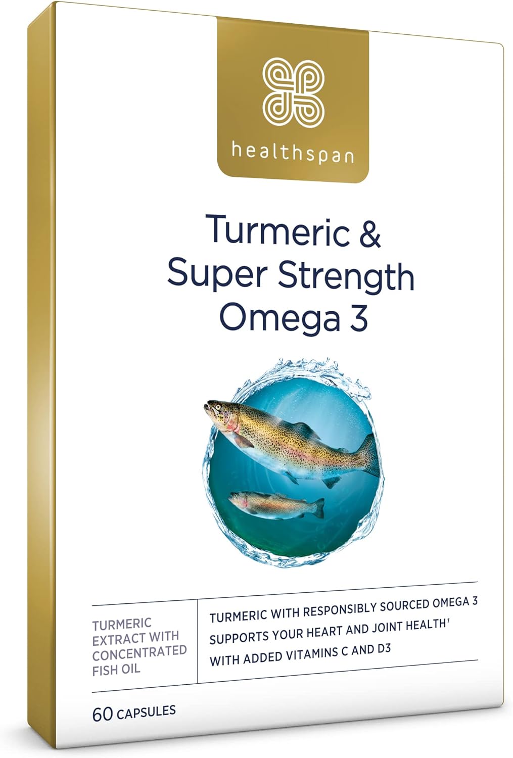 Healthspan Turmeric & Omega 3 60 Capsules Added Vitamin C & Vitamin