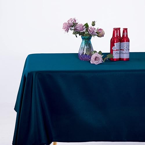 Miniatura 7 de Ascoza Paquete de 2 manteles rectangulares de 60 x 120 pulgadas, color azul pavo real, de 6 pies, tela de poliéster para bodas, banquetes,