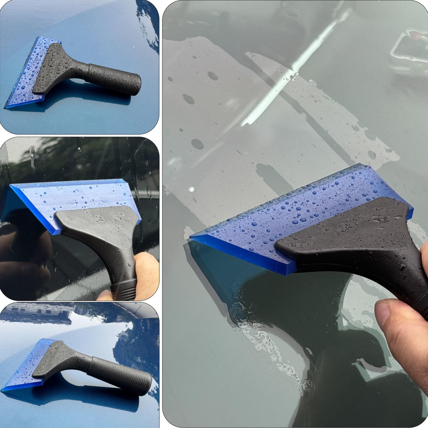 2 PCS Small Squeegee Snow Scraperor for Car,Car Window Squeegee Silicone Squeegee for Window Door Bathroom Mirror,Car Wrapping Scraper Tool (2, Blue)