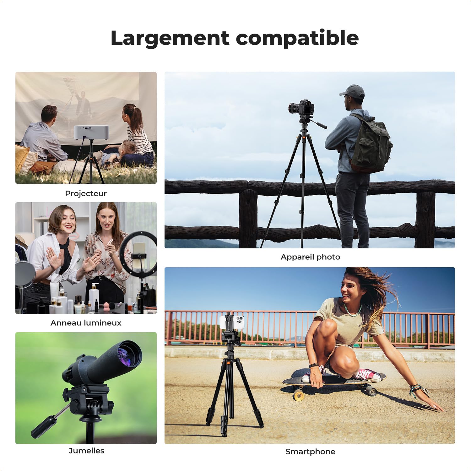 K&F Concept Trépied Vidéo 196cm avec Tête Pivotante 3 Voies