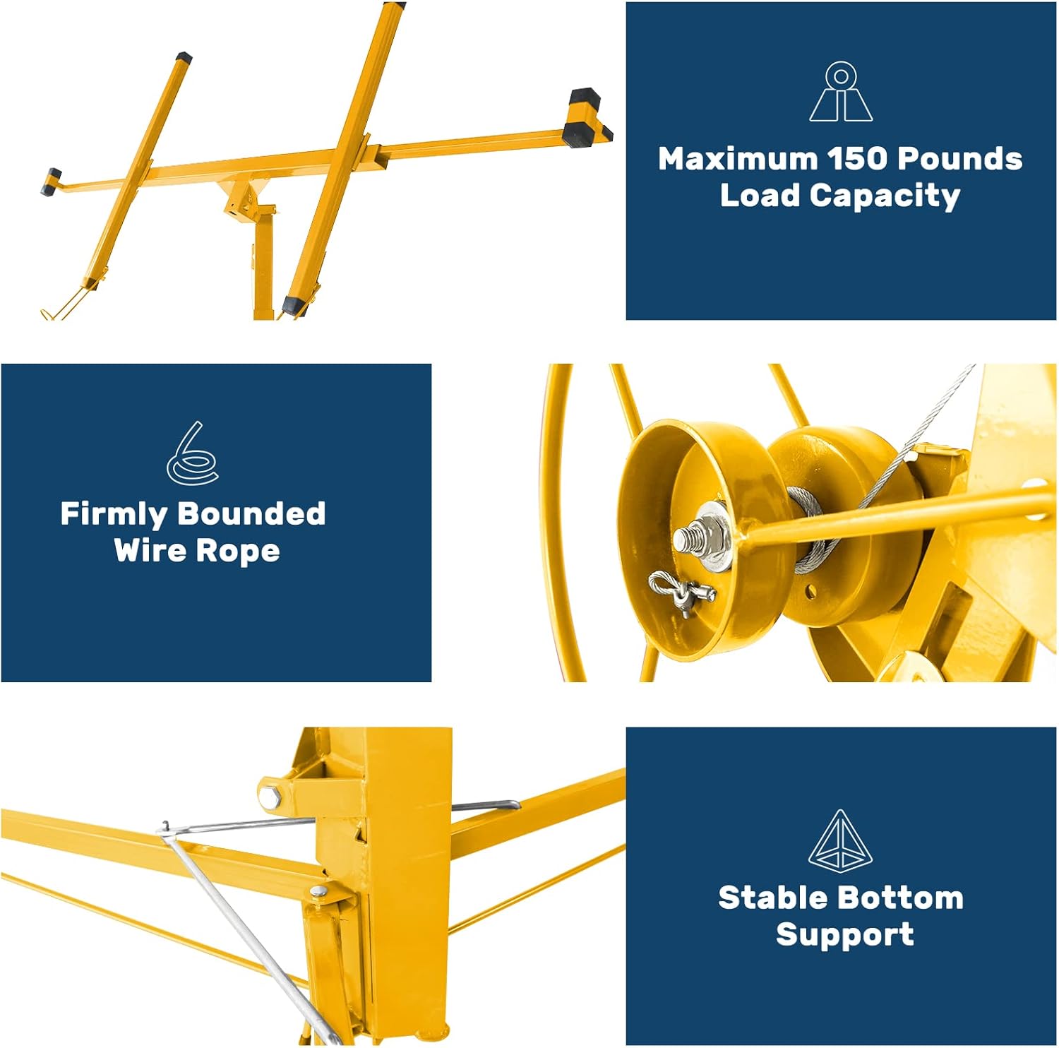 Close-up of the Voohek YC810 Drywall Lift's winch and cable mechanism