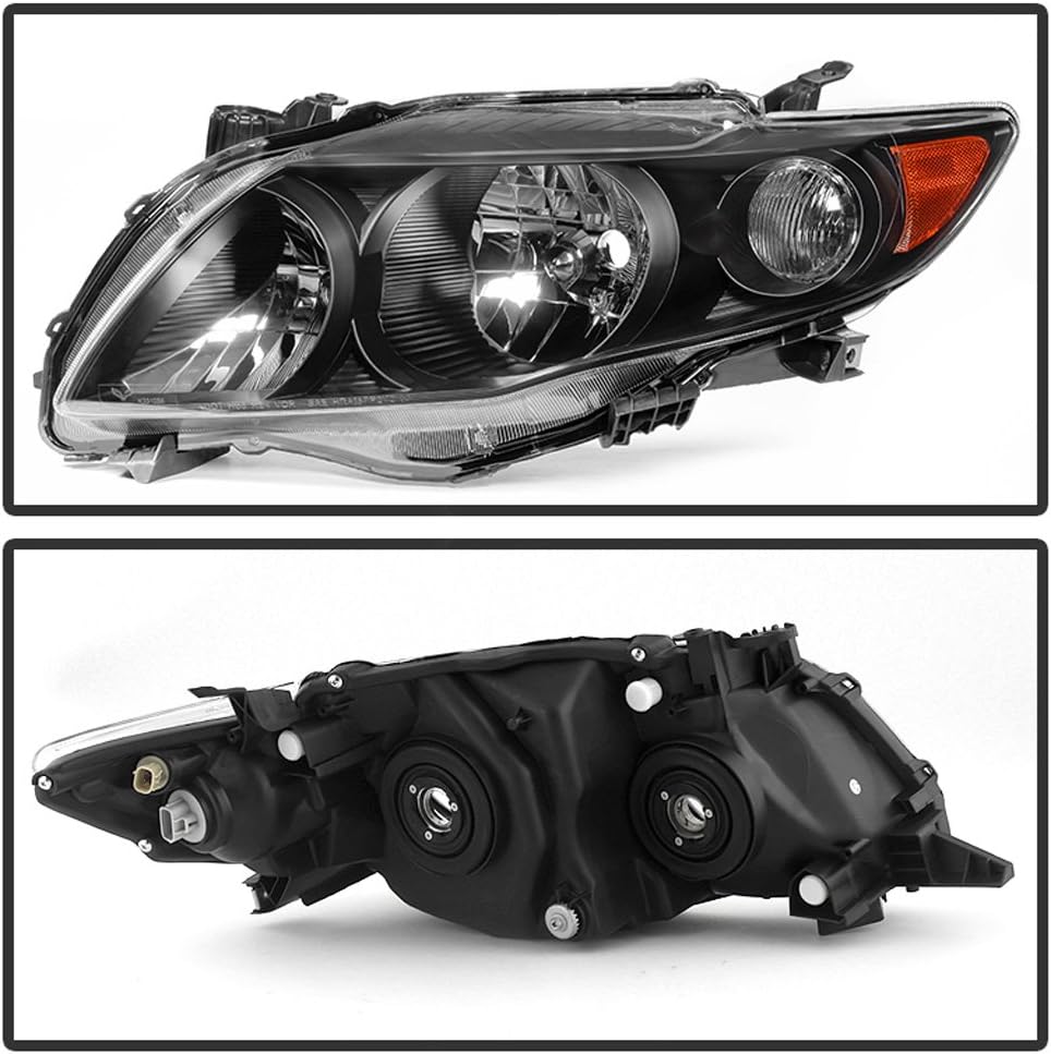 ACANII - For 2009-2010 Toyota Corolla S/XRS Blk Headlights Amber Reflector Headlamp 09-10 Driver + Passenger Side