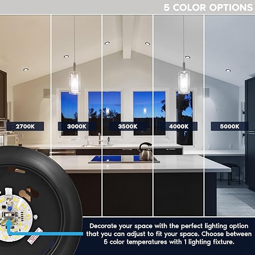 Miniatura 10 de LUXRITE Luces LED de disco de 6 pulgadas, luz de techo regulable de montaje empotrado, 5CCT seleccionable 2700K 3000K 3500K 4000K 5000K, 12.5W,