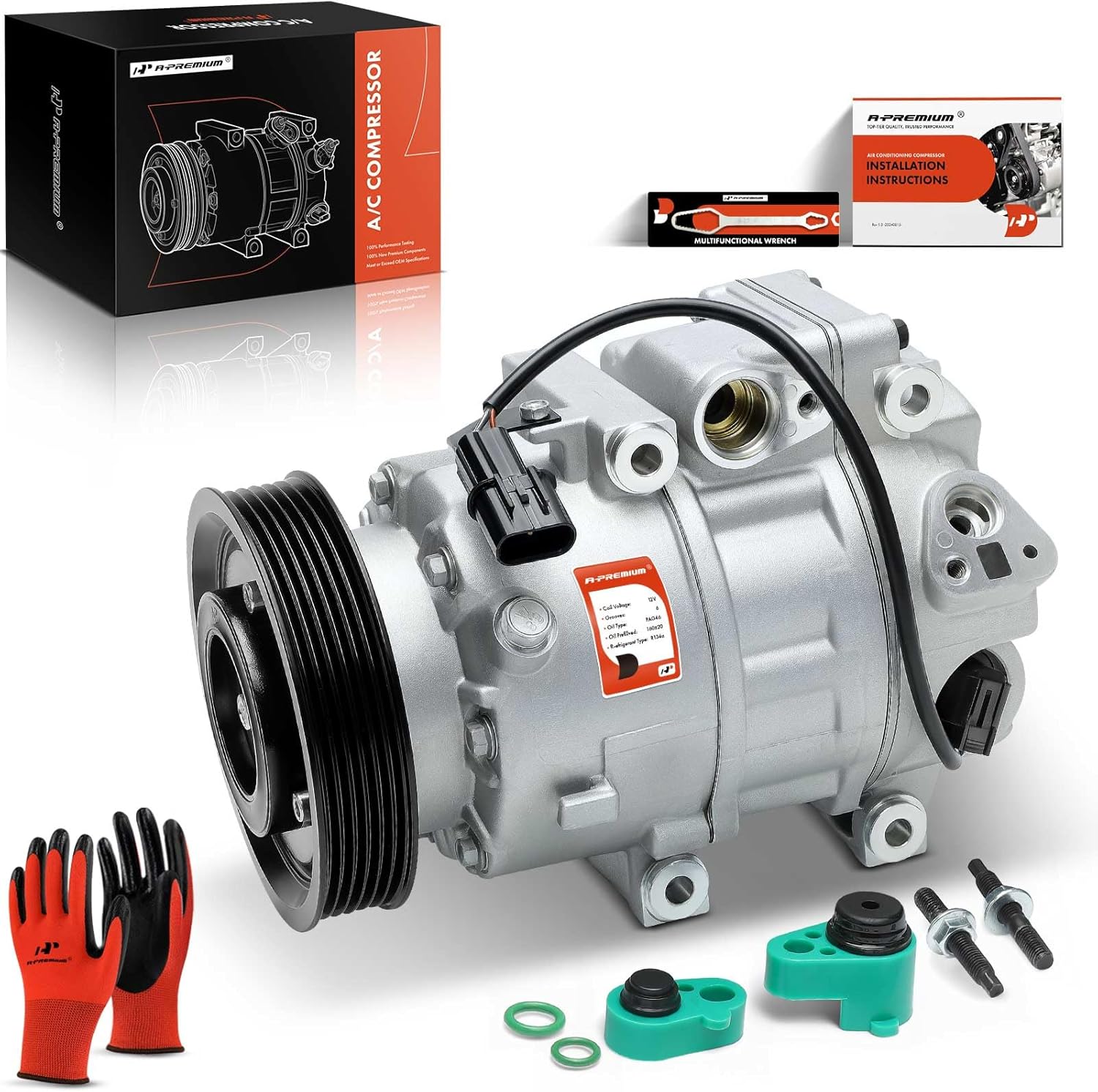 A-Premium Air Conditioner AC Compressor with Clutch Compatible with Kia Sorento 2.4L 2012-2014, Hyundai Santa Fe Sport 2.0L 2.4L 2013-2018, with VS18E compressor