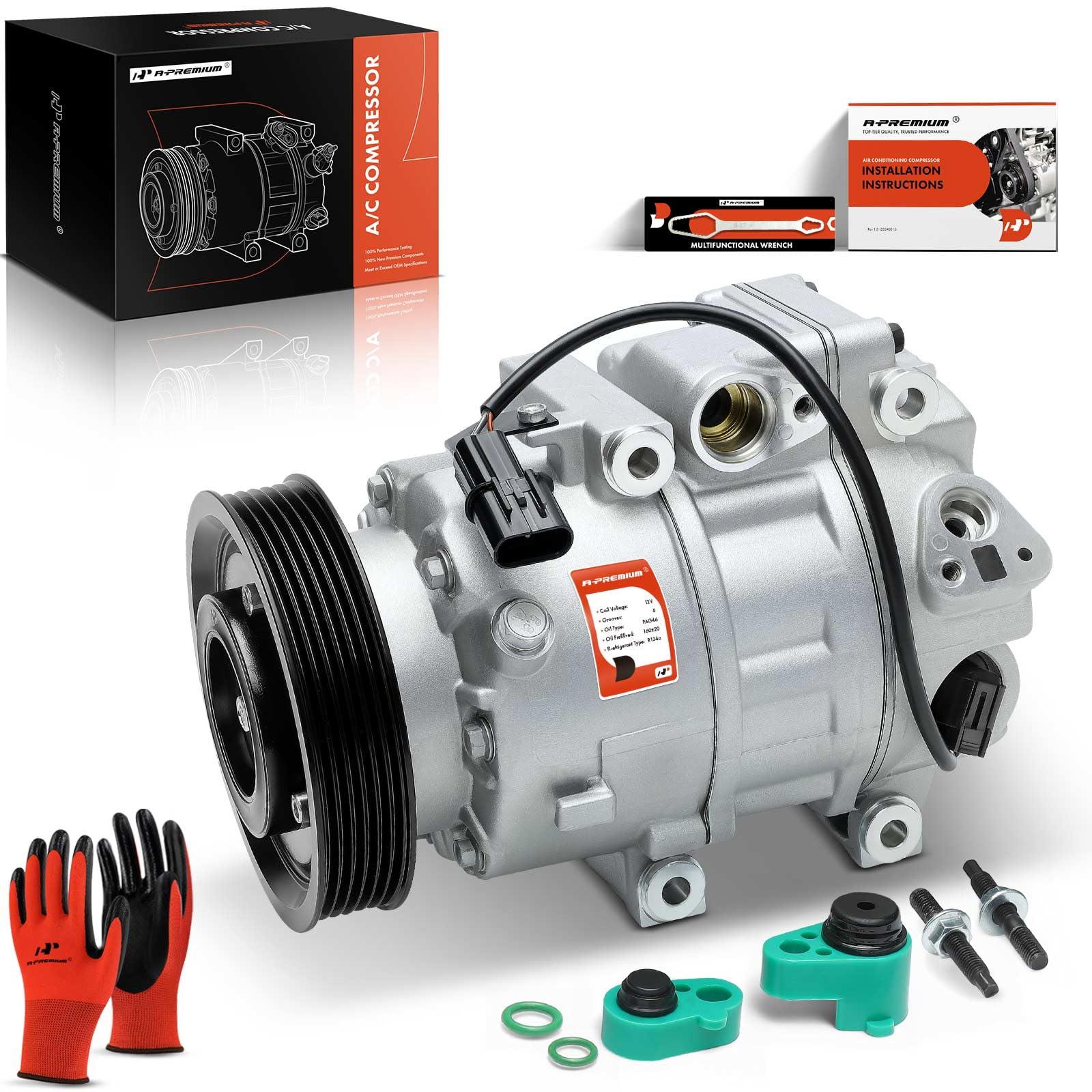 A-Premium Air Conditioner AC Compressor with Clutch Compatible with Kia Sorento 2.4L 2012-2014, Hyundai Santa Fe Sport 2.0L 2.4L 2013-2018, with VS18E compressor