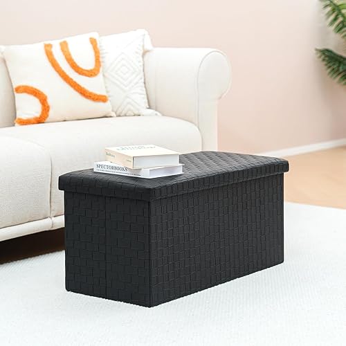 Miniatura 28 de B FSOBEIIALEO Otomana plegable de almacenamiento, reposapiés de piel sintética, banco largo, caja de juguetes para niñas, color rosa, 30 x 15 x 15