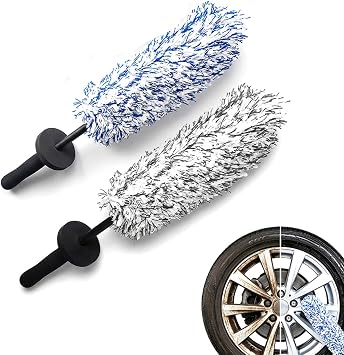 Wheel Barrel Brush,2026 New Long Handle Microfiber Wheel Brush Car Duster Exterior,Car Duster Interior Multipurpose Cleaning Tool Black+Blue