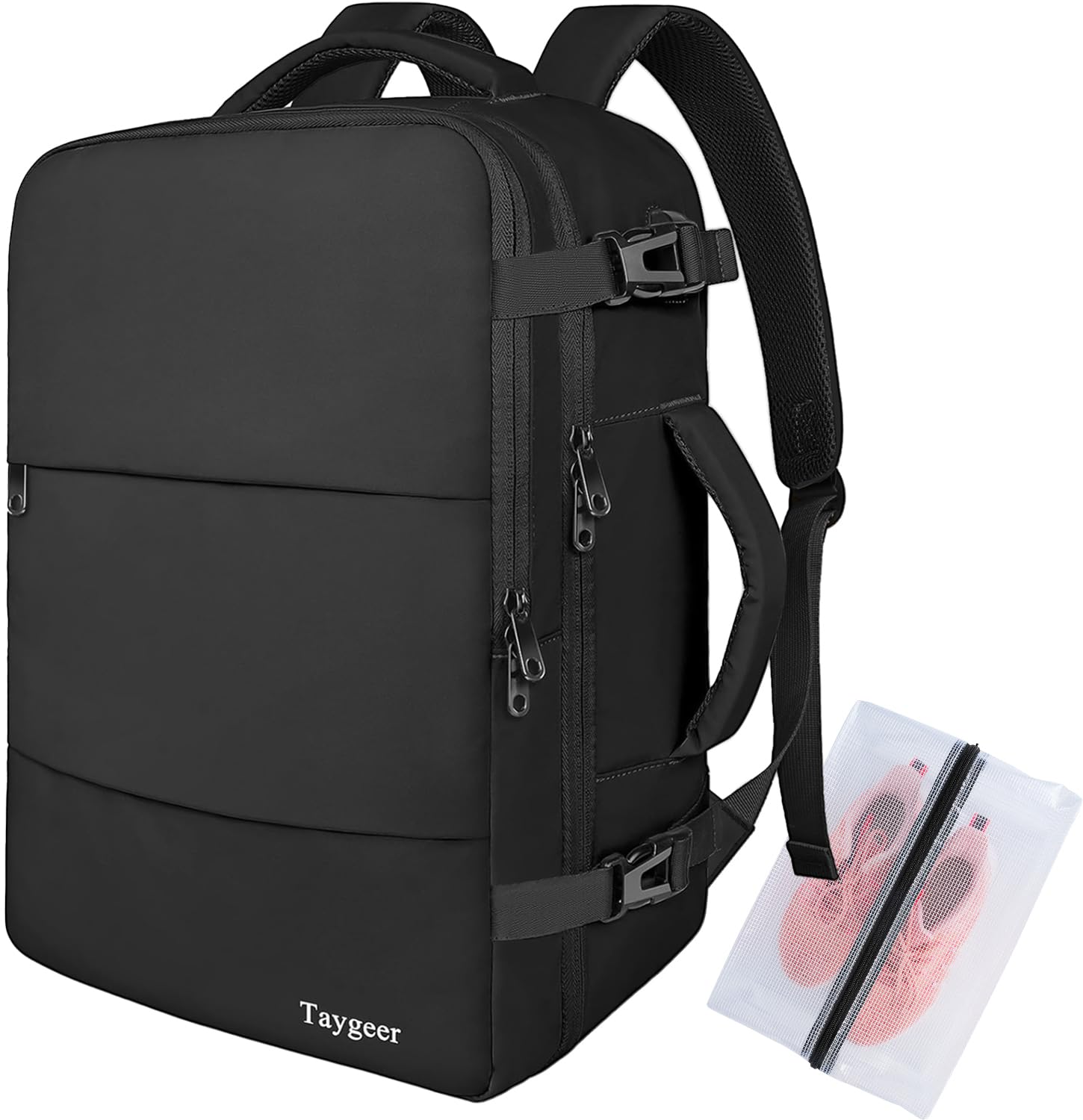 Taygeer Ryanair Cabin Bags 40x30x20 Underseat, Travel Backpack Cabin Size, Rucksack for Plane Hand Luggage Backpack for Travelling, Ryan Air Cabin Bag 40x30x20 with Separate Shoe Pouch, Black