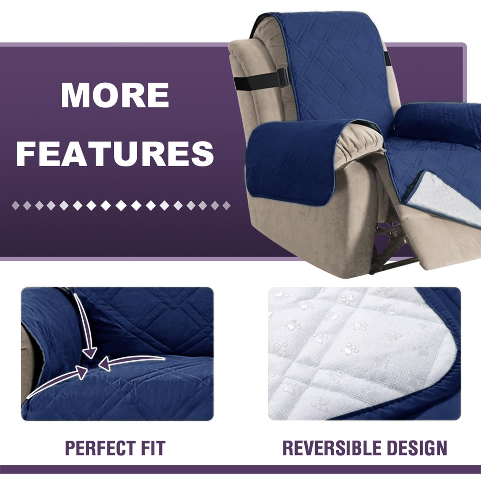 Copripoltrona Relax Reclinabile, Copripoltrona Impermeabile, Copripoltrona Relax Reclinabile, Copripoltrona Relax Reclinabile Salvadivano (Blu Navy,Medio)