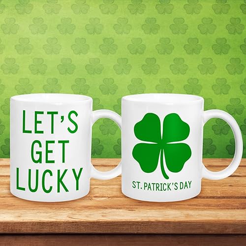 Miniatura 7 de Whaline Juego de 2 tazas para el día de San Patricio 11 onzas taza de café de trébol verde tazas de cerámica a juego tazas de fiesta irlandesas para