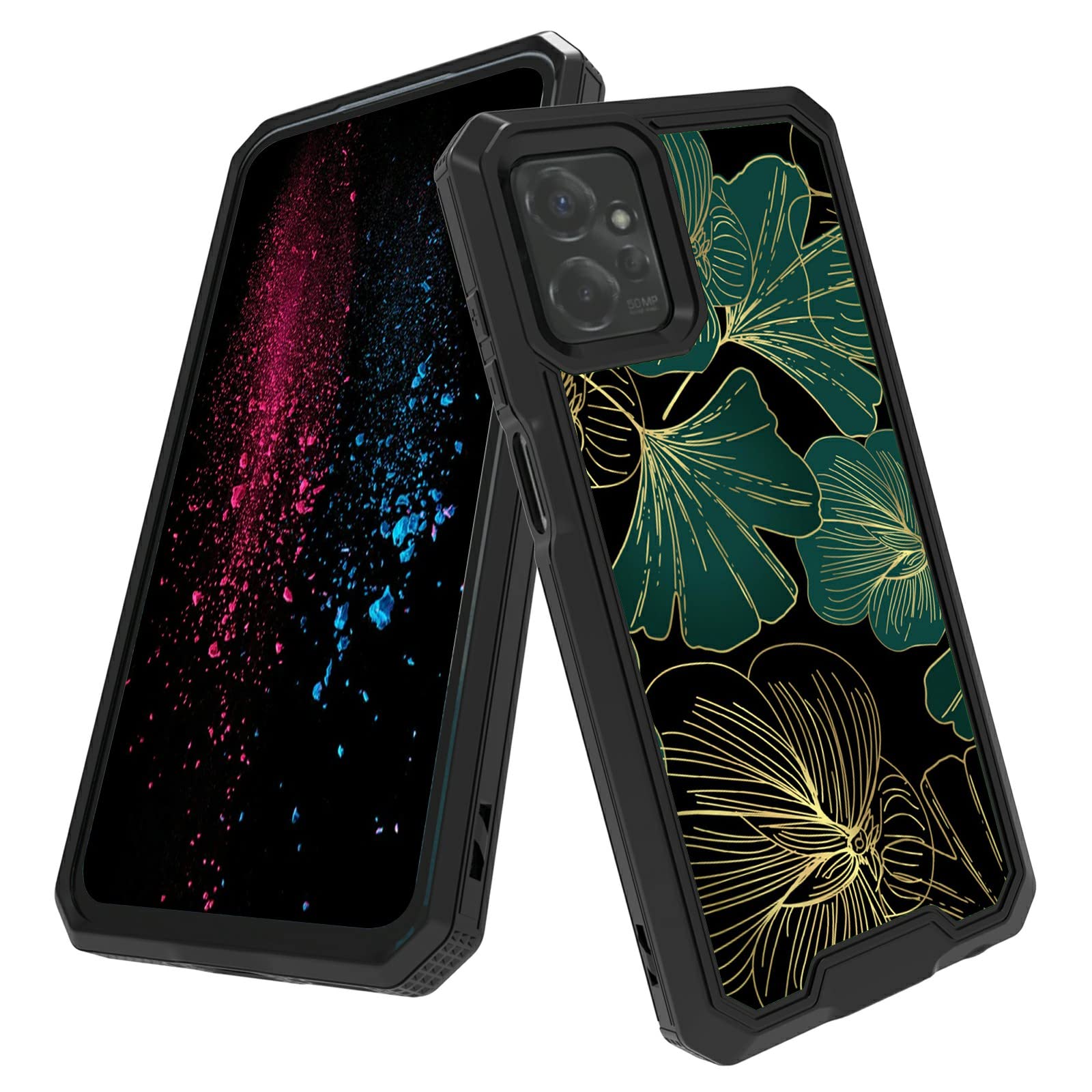 for Moto G Power 2023 Case with Art Leaf Pattern Design, Dual Layer Hybrid Hard PC Soft TPU Inner Bumper Heavy Duty Rugged Shockproof Case for Moto G Power 2023