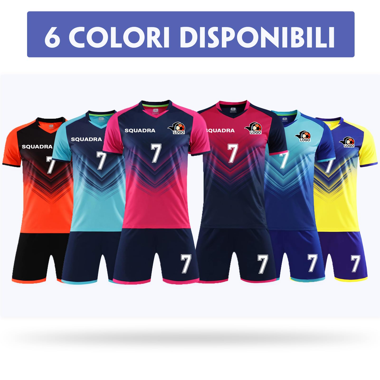 LAIFU Maglia Calcio Personalizzabile con Nome Numero Logo Maglia da Calcio A Manica Corta Pantaloncini da Calcio e Calzini da Calcio Donna Bambini Giovani Adulto