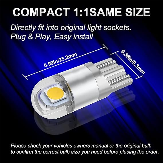 194 Led Car Bulb 3030 Chipset 2SMD T10 194 168 W5W Led Wedge Light Bulb 1.5W 12V License Plate Courtesy Step Map Lights Trunk Lamp Clearance Lights (10pcs)