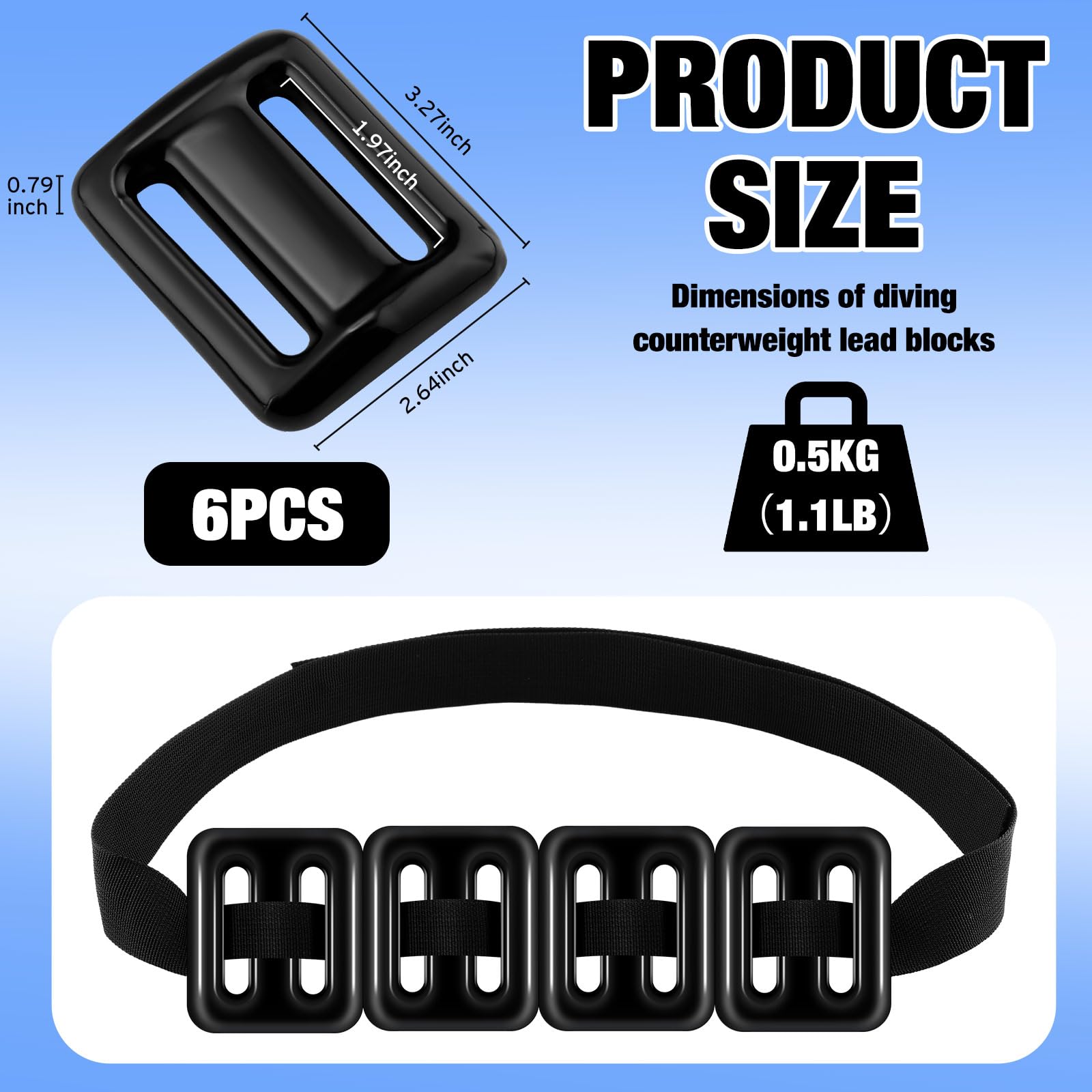 6 Pcs 1.1lb Dive Weights for Diving Weight Belt, Lead Diving Weights, Lead Weights, Coated Dive Weights, Dive Belt Weights for Freediving Spearfishing