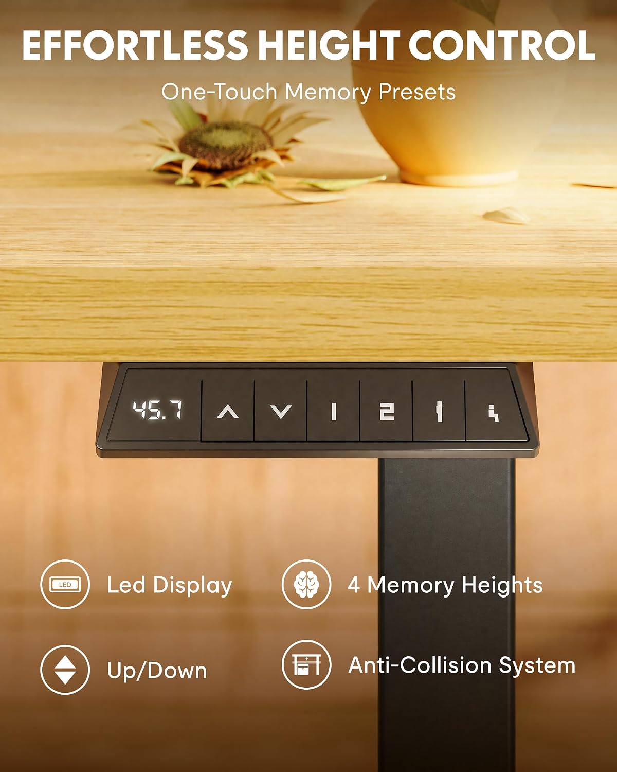  EN1 40"x24" One-Piece Standing Desk, Maple (Black Frame) | 176 LBS Capacity, Seamless Desktop, Home Office, 4 Memory Presets, Dual Monitor Setup, Anti-Collision thumbnail